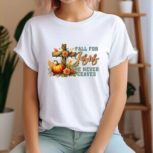 Fall For Jesus Christian Faith Religious Fall Graphic T-Shirt